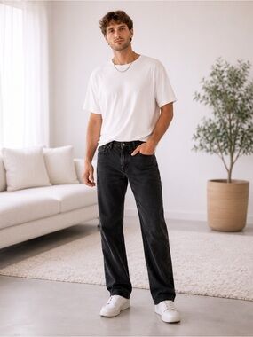 Loose Fit Black Washed Jeans 30x32 Straight Leg Streetwear H&M